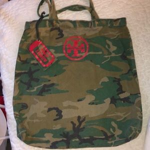 Tory Burch Camouflage Camo canvas tote bag